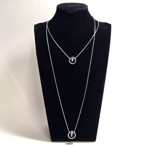 NWT Express Double Silvertone Chain Crystal Rings Bonus Oval Silvertone Earrings